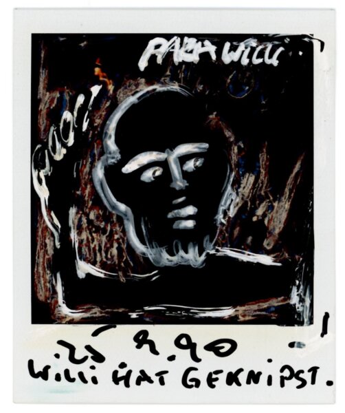 Alexander Vorbau - Katze; Männerporträt; Selbstbildnis im Garten; Terzero; Segundo - 1990 - Malerei auf Polaroid