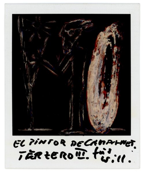 Alexander Vorbau - Katze; Männerporträt; Selbstbildnis im Garten; Terzero; Segundo - 1990 - Malerei auf Polaroid