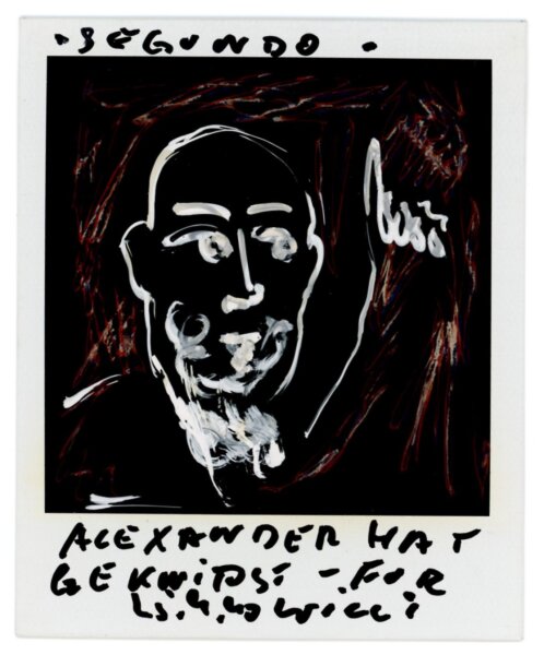 Alexander Vorbau - Katze; Männerporträt; Selbstbildnis im Garten; Terzero; Segundo - 1990 - Malerei auf Polaroid