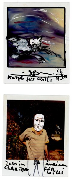 Alexander Vorbau - Katze; Männerporträt; Selbstbildnis im Garten; Terzero; Segundo - 1990 - Malerei auf Polaroid