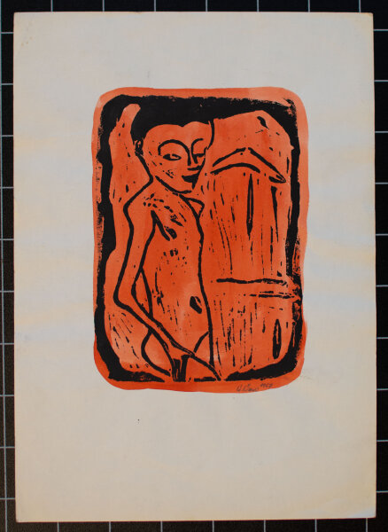 W. Wau - Männlicher Akt - 1967 - Farbholzschnitt