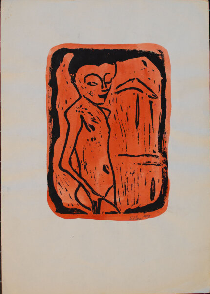 W. Wau - Männlicher Akt - 1967 - Farbholzschnitt