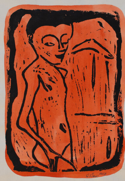 W. Wau - Männlicher Akt - 1967 - Farbholzschnitt
