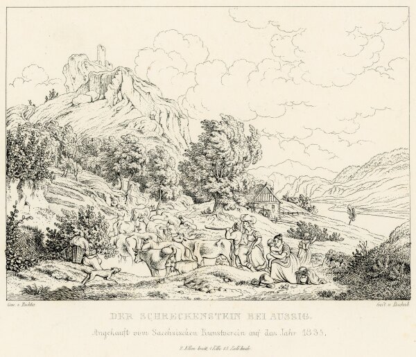 Carl Julius Peschek - Der Schreckenstein bei Aussig - o.J. - Kupferstich