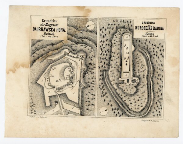Carl Wilhelm Medau - Grundrisse der Burgruine Daubrawska Hora sowie der Burgruine Radina -  -
