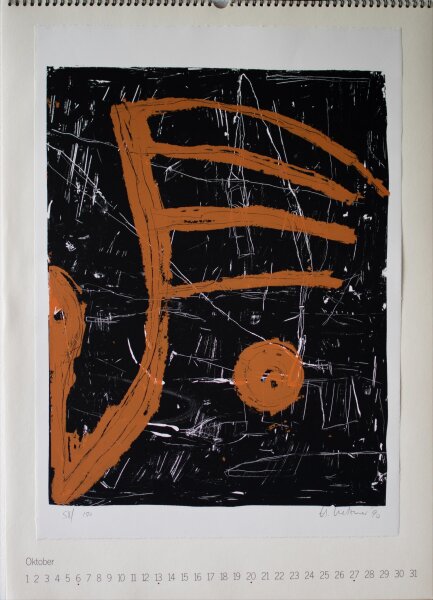 Kulturwerk des BBK Berlin: Arlt-Aeras; Busching; Genthner; Lauva; Malfatti; Schmidt; Jourdan-Koch; Pandorf; Rüppel; Wirthmüller; Metzner; Zabel. - Kalender des Kulturwerk des BBK Berlin - 1991 - Lithografie, Siebdrucke