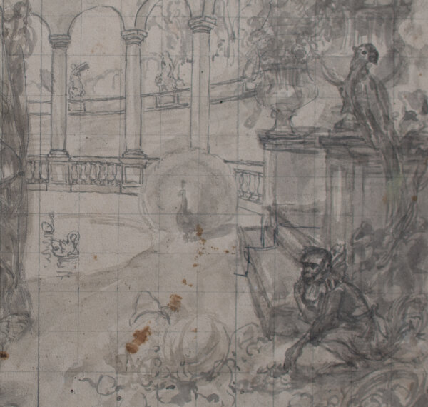 Unbekannt - Vorstudie zu einem Gemälde mit Schlosspark - 19. Jh. - Aquarell