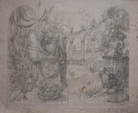 Unbekannt - Vorstudie zu einem Gemälde mit Schlosspark - 19. Jh. - Aquarell