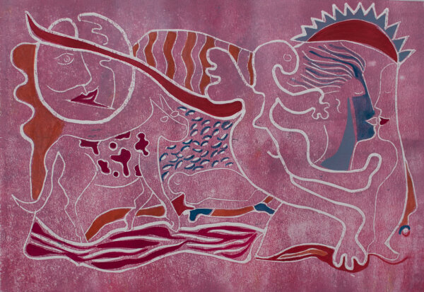 Signiert E. Frönner - Fantastische Komposition - 1997 - Linoldruck/Gouache