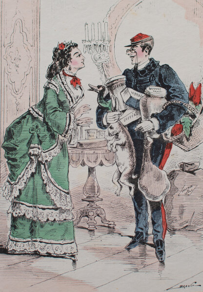 Jules Jean Georges Draner - Belager von Paris, Les Ètrennes - 1870 - Kolorierte Lithografie