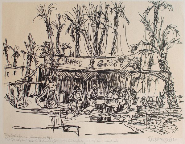 Unleserlich signiert - Trinkstube in Memphis - 1975 - Lithografie