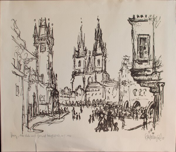 Unleserlich signiert - Prag, Alstäder Ring - 1968 - Lithografie