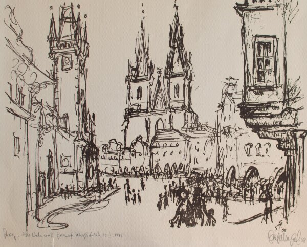 Unleserlich signiert - Prag, Alstäder Ring - 1968 - Lithografie