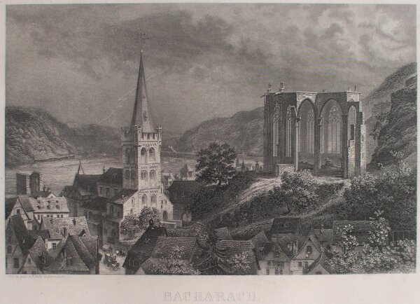 Friedrich Foltz - Bacharach, Rheinland Pfalz - um 1850 - Stahlstich
