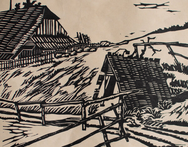 TM" - Bauernhaus - o.J. - Holzschnitt"