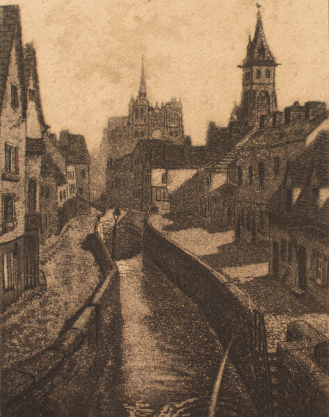 Unleserlich signiert - Pittoreske Altstadt mit Kanal - 1917 - Radierung