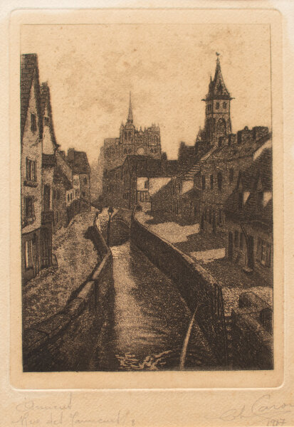 Unleserlich signiert - Pittoreske Altstadt mit Kanal - 1917 - Radierung