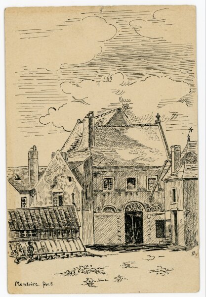 Unbekannt - Postkarte Häuser - o.J. - Tuschezeichnung