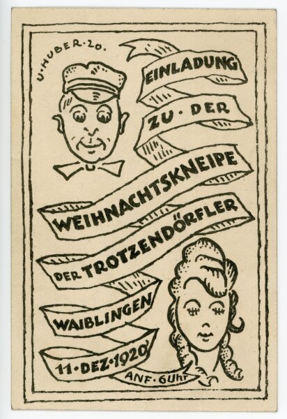 Uli Huber - Einladungskarte Weihnachten - 1920 - Tuschezeichnung