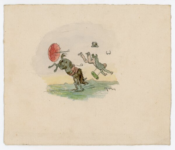 Unbekannt - Mann stürzt vom Esel - o.J. - Aquarell