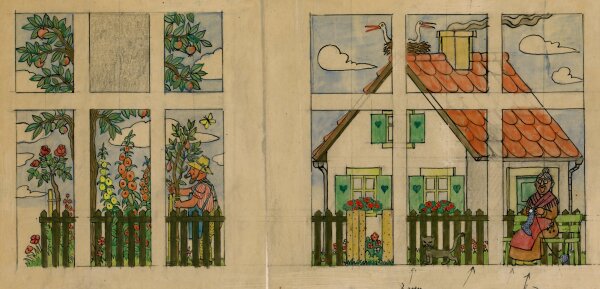 Unbekannt - Wohnhaus und Obstbäume - o.J. - Zeichnung