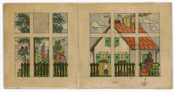Unbekannt - Wohnhaus und Obstbäume - o.J. - Zeichnung