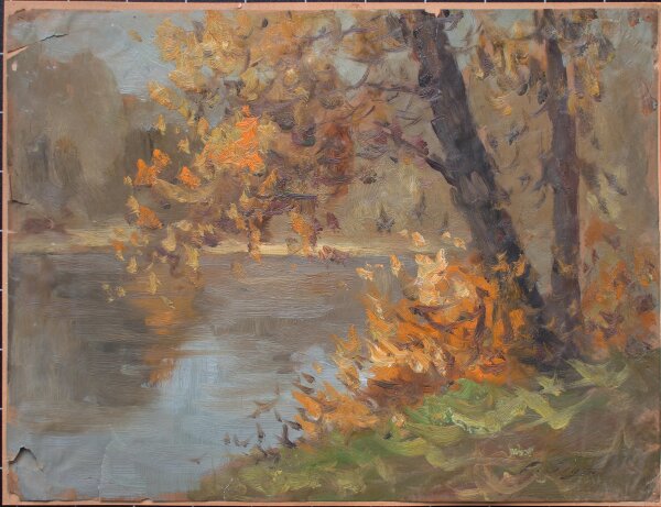 Unbekannt - Herbstliche Flußlandschaf - o.J. - Tempera
