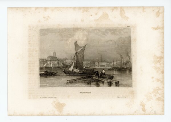 unbekannt - Ansicht von Woolwich in London mit einem Hafen - o.J. - Stahlstich