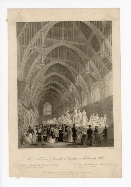 Edward Radclyffe - Innenansicht der Westminster Hall mit einer Ausstellung in London - o.J. - Stahlstich