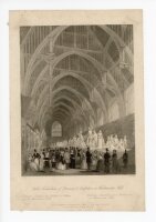 Edward Radclyffe - Innenansicht der Westminster Hall mit einer Ausstellung in London - o.J. - Stahlstich