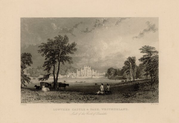 W. Le Petit - Lowther Castle mit Park in Westmorland England - o.J. - Stahlstich