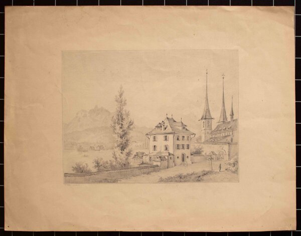 Josef Bitter signiert (unter Künstler Unbekannt) - Stadtmauer am See - Ende 1800 - Zeichnung, Bleistift