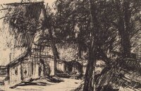 Unleserlich signiert - Hütten im Wald - o.J. -...