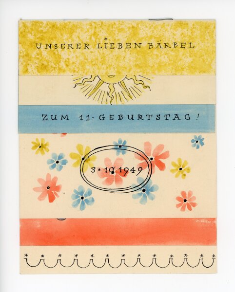 unbekannt - Glückwunschkarte zum Geburtstag  Aquarell von 1949 - 1949 - Tusche/Aquarell