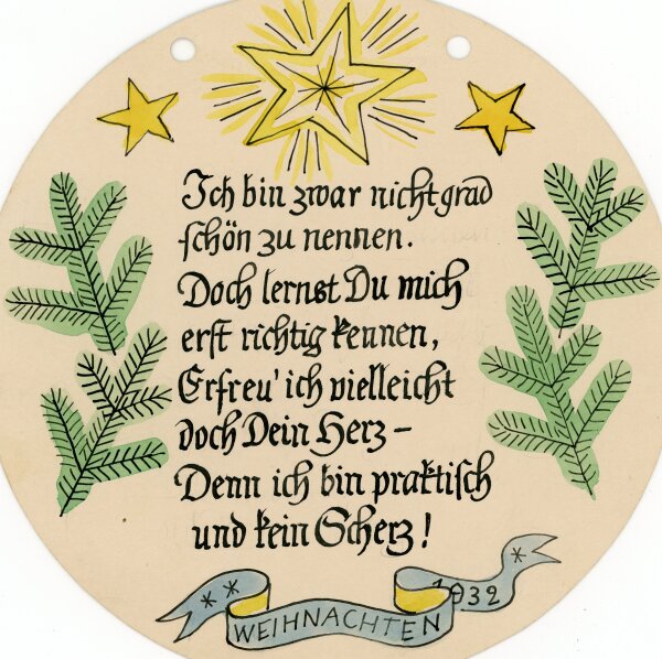 unbekannt - Spruch zu Wehnachten 1932 - 1932 - Tusche/Aquarell