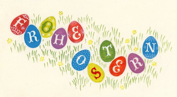 unbekannt - Grußkarte mit Ostereier zu Ostern - o.J. - Aquarell auf Papier