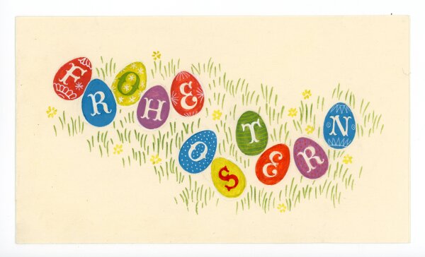 unbekannt - Grußkarte mit Ostereier zu Ostern - o.J. - Aquarell auf Papier