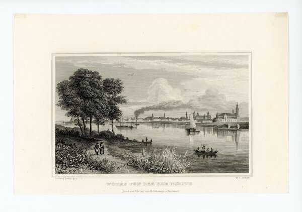 W.T. - Ansicht von Worms von der Rheinseite aus - o.J. - Stahlstich