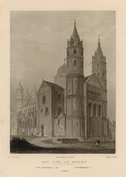Emil Höfer - Vollständige Ansicht des Dom zu Worms - o.J. - Stahlstich