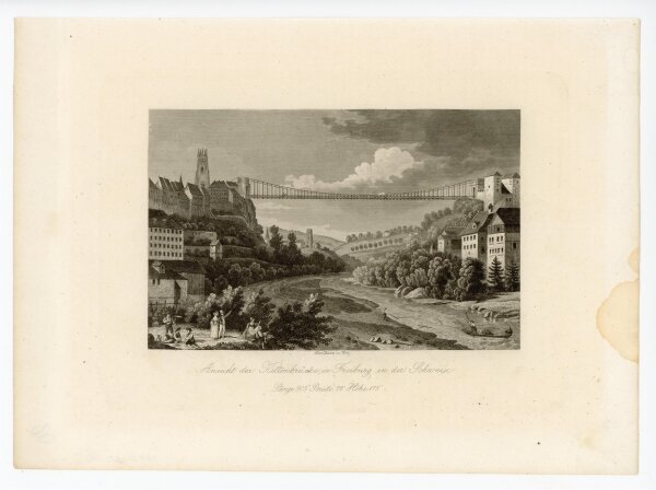 Alexander Richard Marx - Die Kettenbrücke in Freiburg - o.J. - Stahlstich