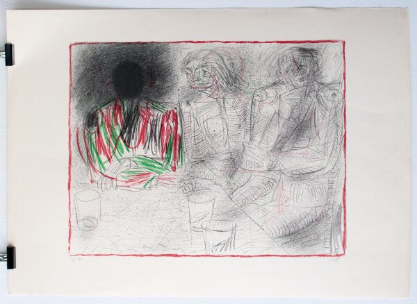 Unleserlich signiert - Liebespaar im Cafe - 1966 - Lithografie