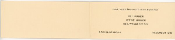 Uli Huber - Uli Huber Grußkarte Vermählung 1929 - 1929 - Druck