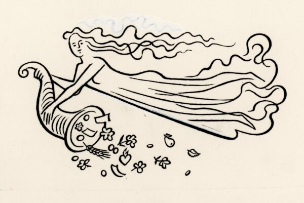 unbekannt - Skizze eines Engels mit Füllhorn - o.J. - Tusche