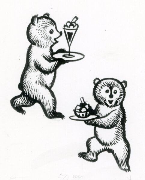 unbekannt - Bären mit Eis Tuschezeichnung - o.J. - Aquarell auf Papier