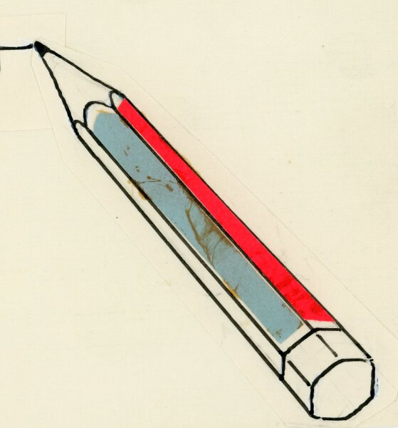 Uli Huber - Uli Huber Glückwunschkarte Neujahr mit Stift von 1972 - 1972 - Collage, Mischtechnik