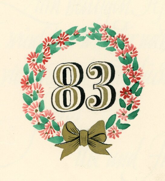 Uli Huber - Glückwunschkarte zum Geburtstag mit Blumenkranz von 1935 - 1935 - Tusche/Aquarell