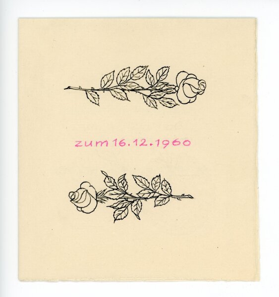 unbekannt - Briefumschlag mit Glückwunschkarte zum Hochzeitstag von 1960 - 1960 - Tuchezeichnung