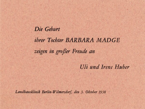 Uli Huber - Uli Huber Grußkarte Geburt 1938 Ornament - 1938 - Druck