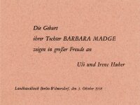 Uli Huber - Uli Huber Grußkarte Geburt 1938 Ornament - 1938 - Druck