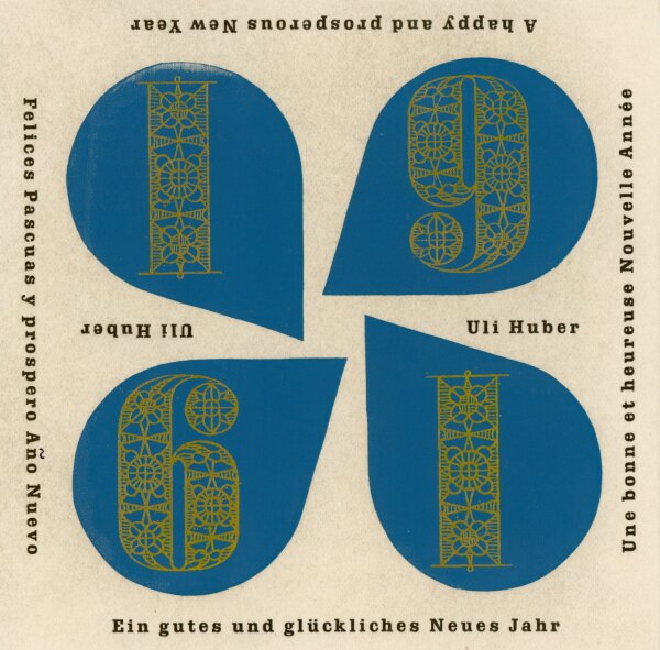 Uli Huber - Uli Huber Grußkarte Neujahr Druck Ornament 1961 - 1960 - Druck